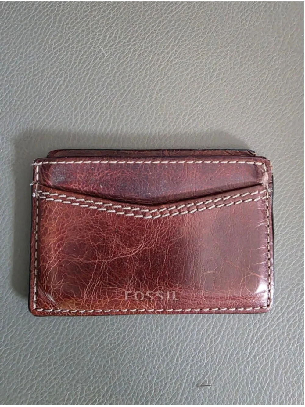 Fossil Brown Leather Money Wallet Card Holder Minimalist Front Pocket Wallet